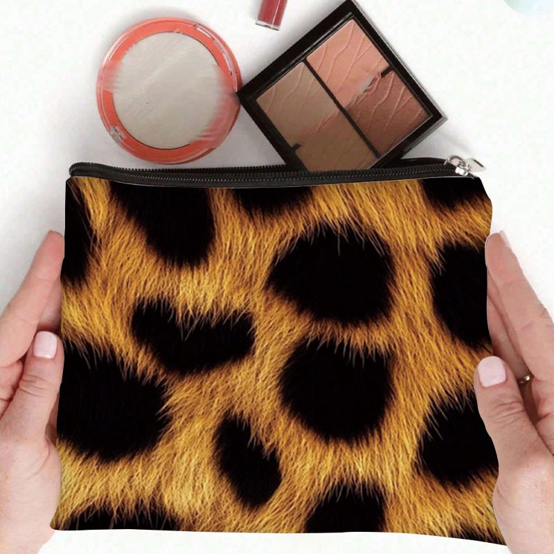 Printed Leopard Print Canvas Cosmetic Bag Student Zipper Pencil Bag Thickened Cosmetic Hand Storage Bag - Image 5